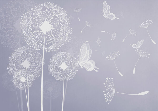 Un diente de león blanco con mariposas volando Un diente de león blanco con mariposas volando