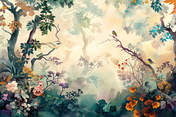 Cuadro de un árbol con flores y hojas Cuadro de un árbol con flores y hojas