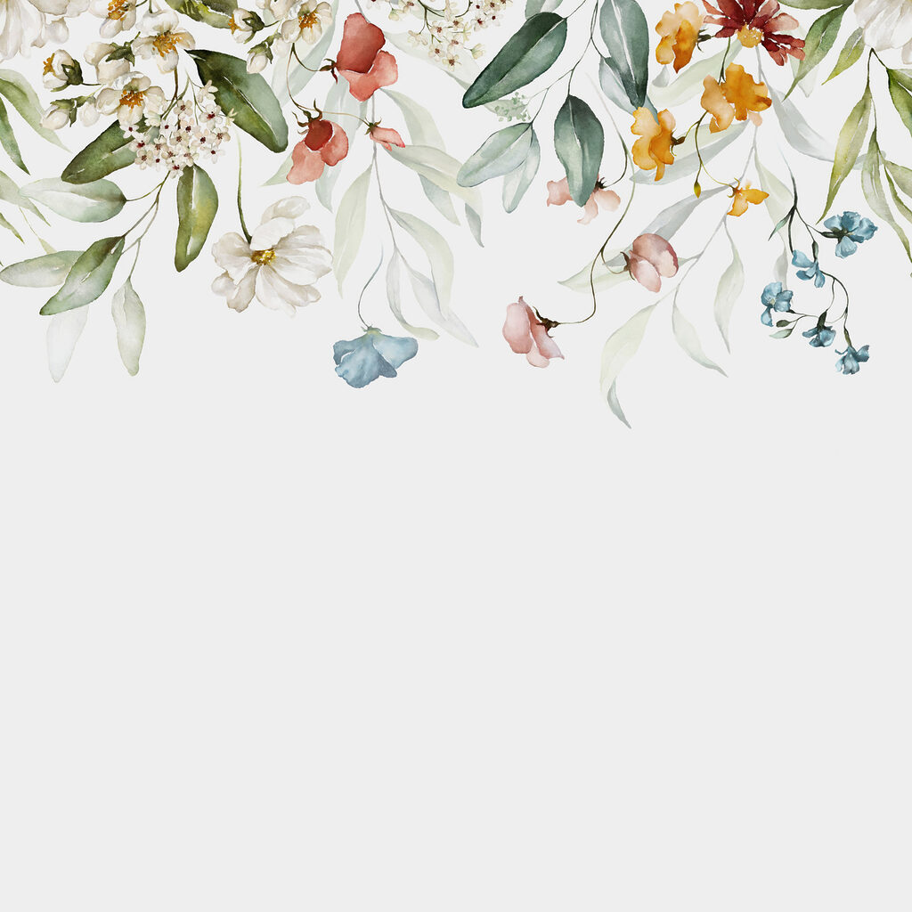 A watercolor painting of flowers and leaves