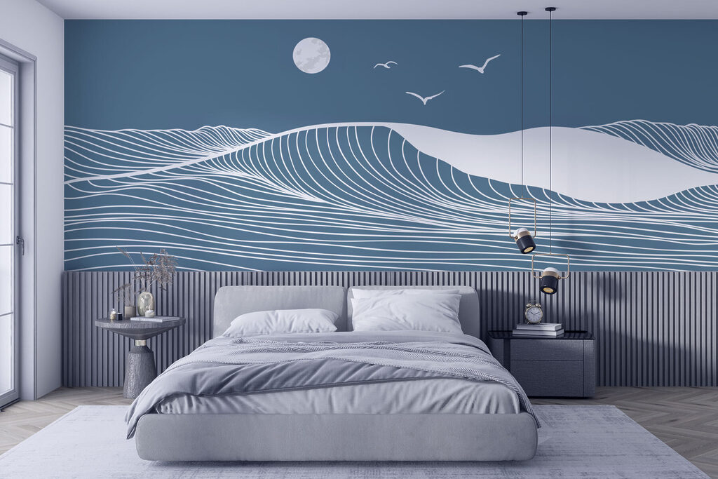 Waves and birds in the sky