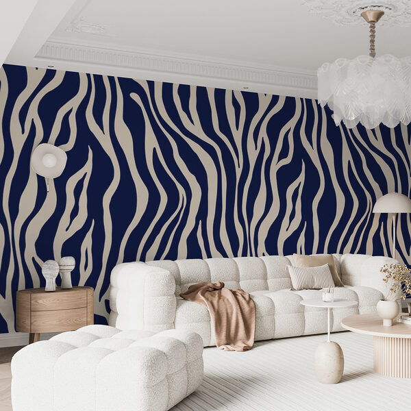 A blue and white zebra print