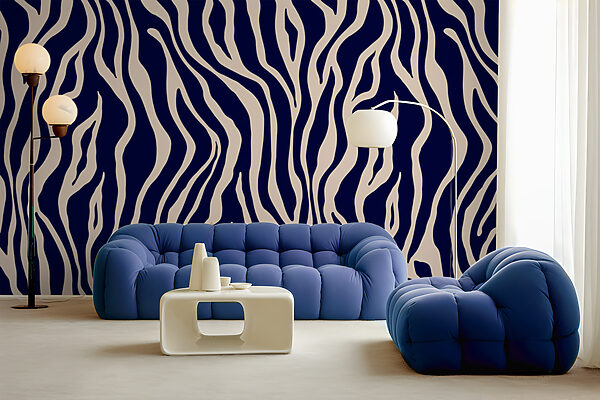 A blue and white zebra print