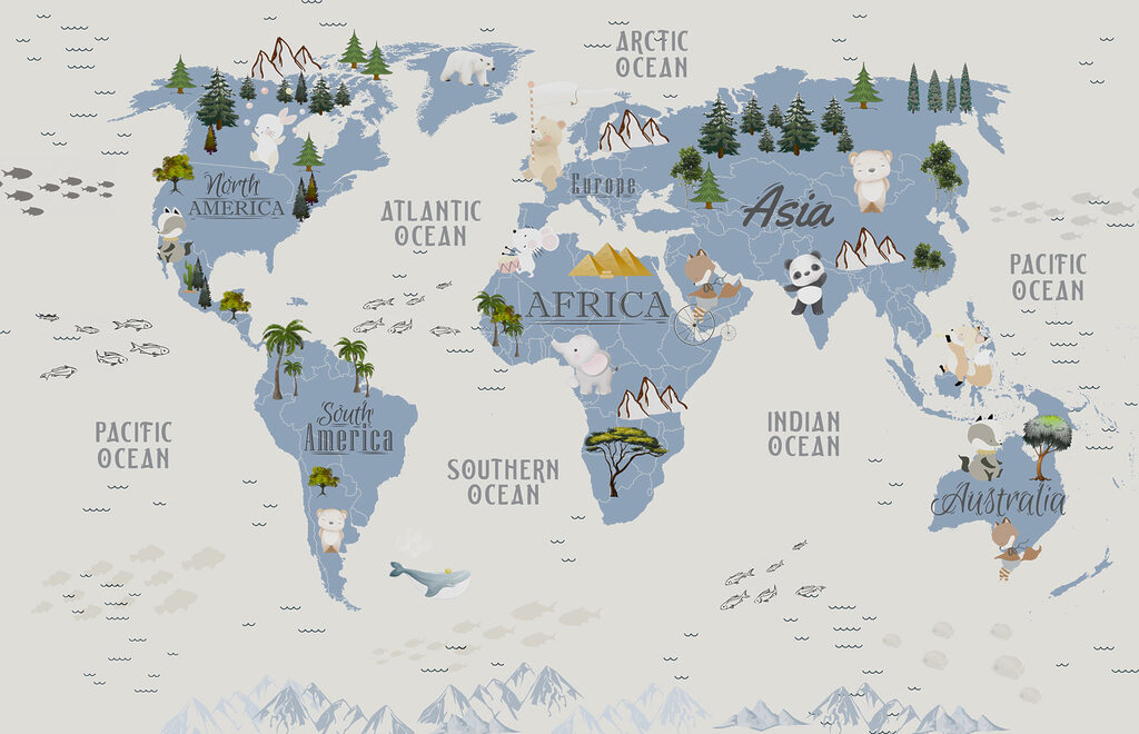 Un mapa del mundo con animales y pájaros Un mapa del mundo con animales y pájaros