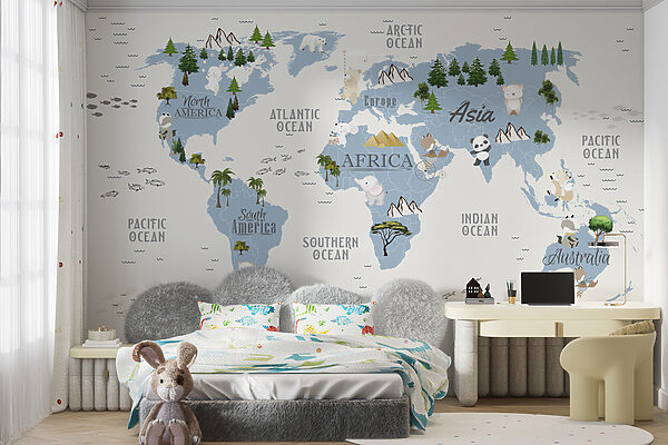 Un mapa del mundo con animales y pájaros Un mapa del mundo con animales y pájaros