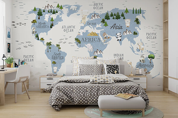 Un mapa del mundo con animales y pájaros Un mapa del mundo con animales y pájaros