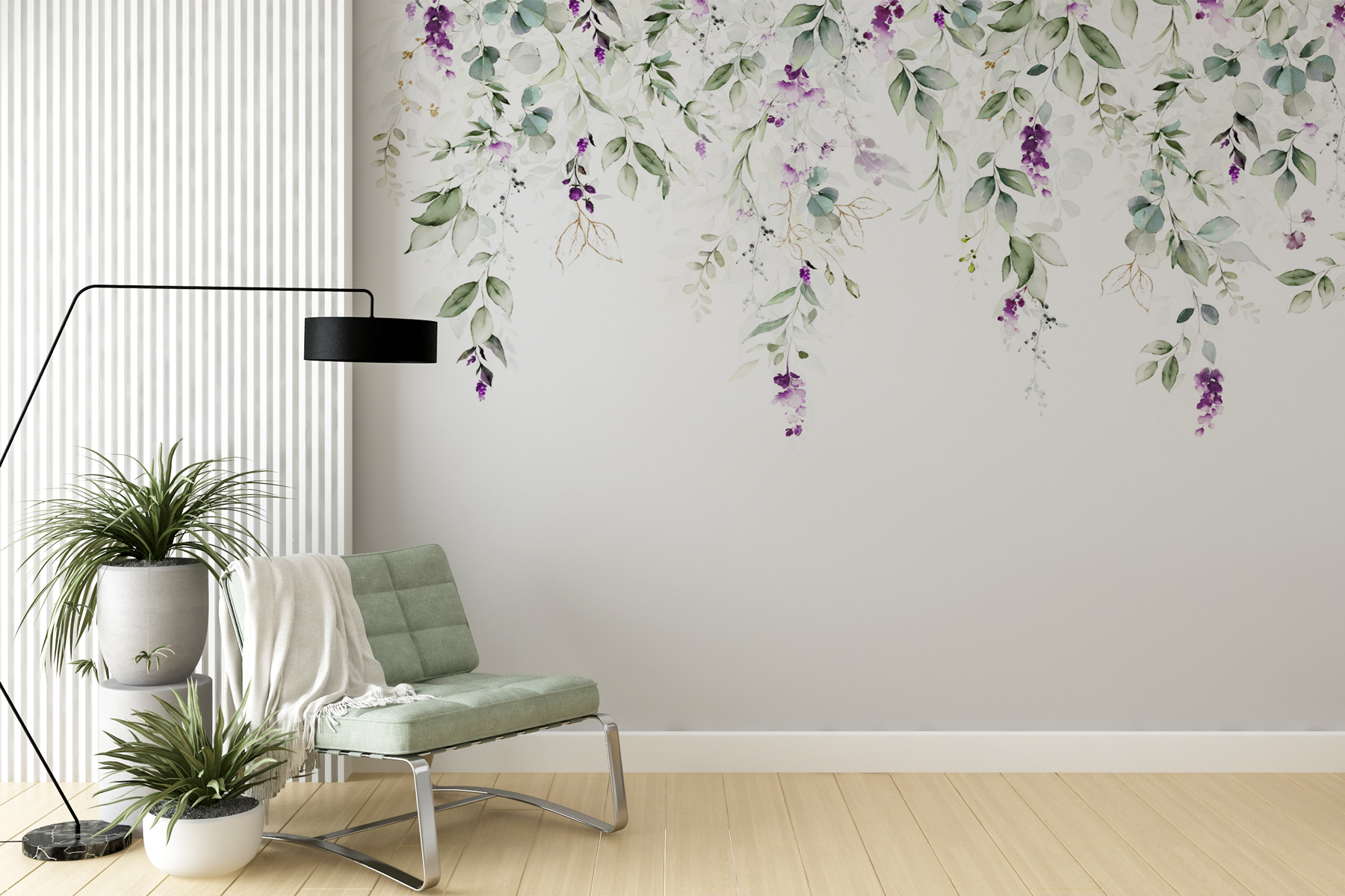 A painting of leaves and flowers