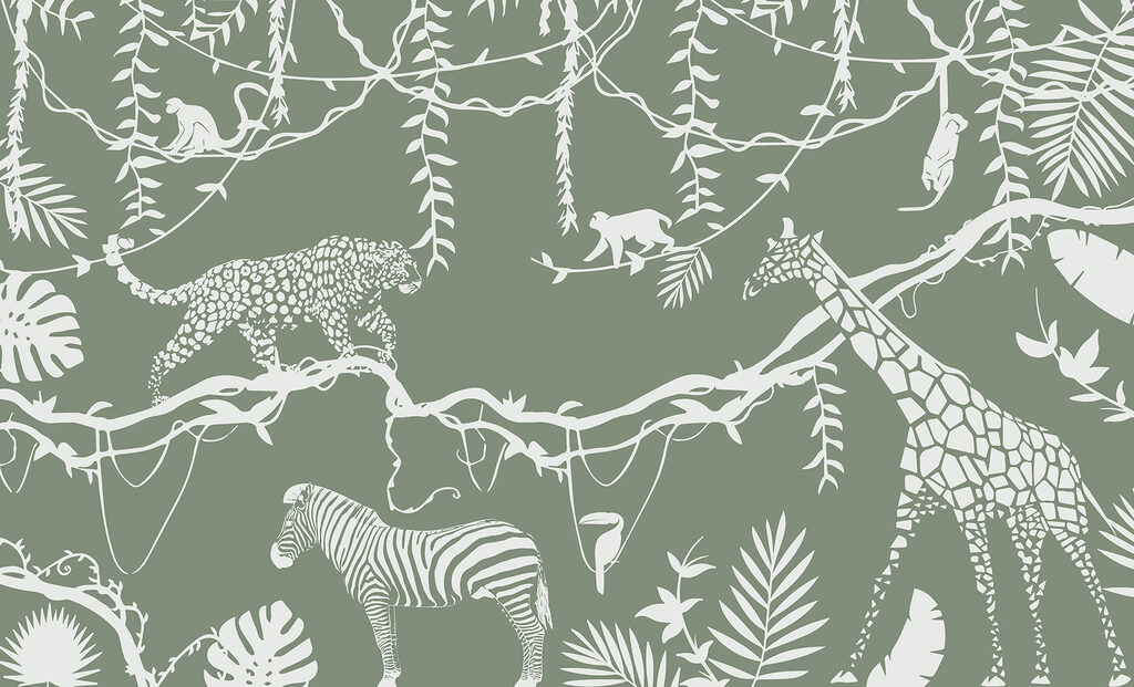 Un papel pintado con animales y plantas Un papel pintado con animales y plantas
