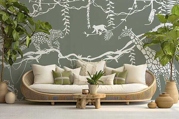 Un papel pintado con animales y plantas Un papel pintado con animales y plantas