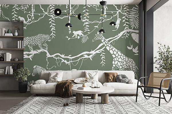 Un papel pintado con animales y plantas Un papel pintado con animales y plantas