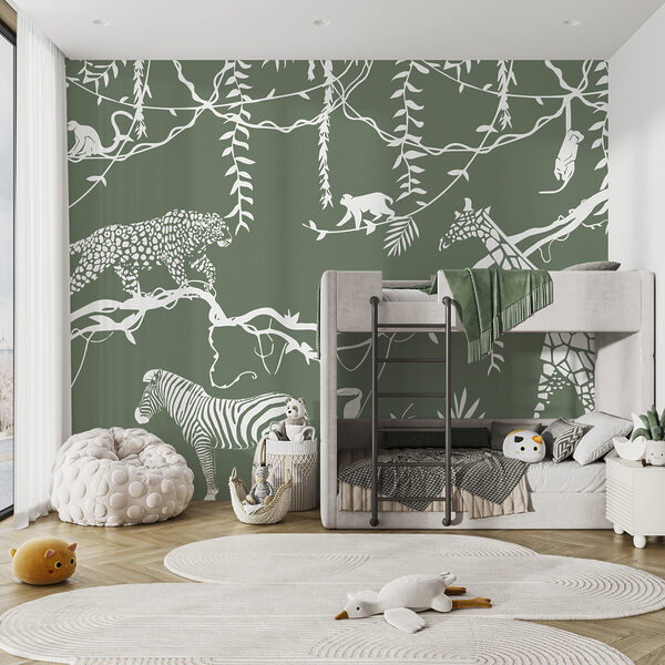 Un papel pintado con animales y plantas Un papel pintado con animales y plantas