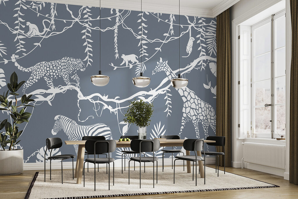 A wallpaper with animals and plants