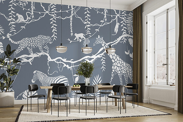 Un papel pintado con animales y plantas Un papel pintado con animales y plantas