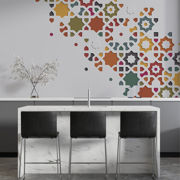 Un fondo blanco con un diseño colorido Un fondo blanco con un diseño colorido