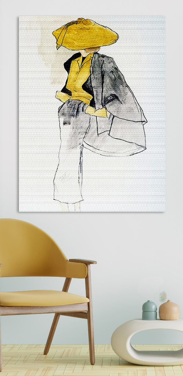 Cuadros Canvas print A woman wearing a yellow shirt and grey pants (SKU: s00194) Cuadros Cuadros Canvas print A woman wearing a yellow shirt and grey pants (SKU: s00194)