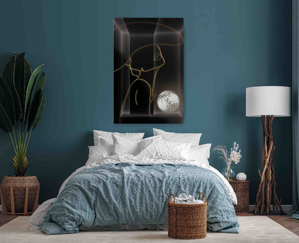 A drawing of a woman with a disco ball