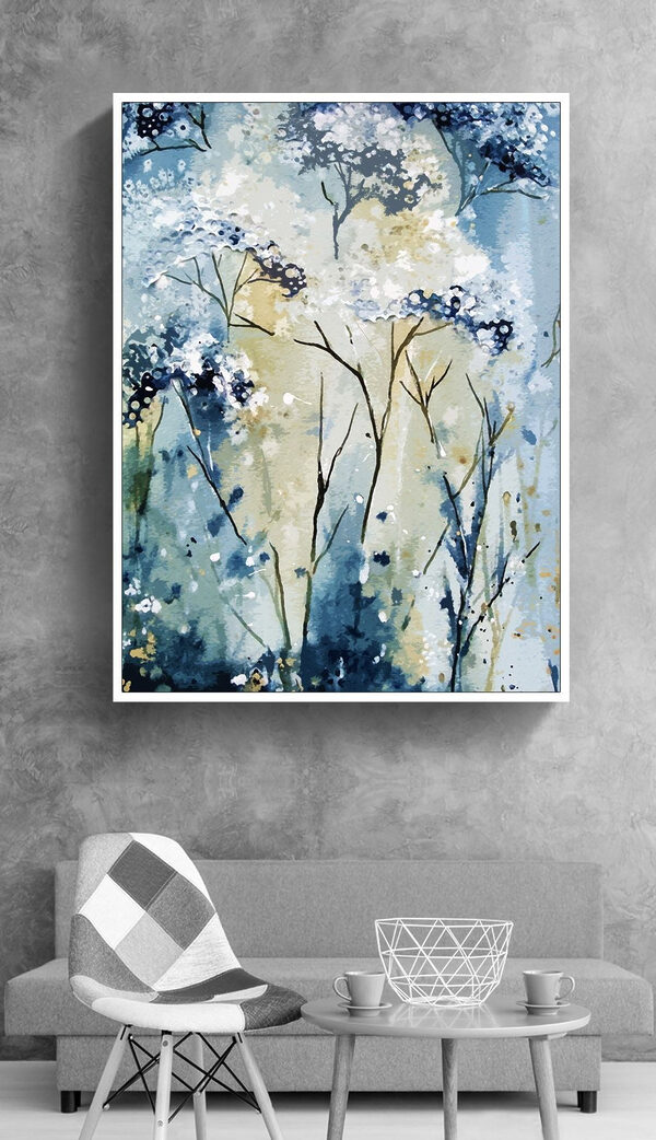 Cuadros Un cuadro de una planta blanca y azul