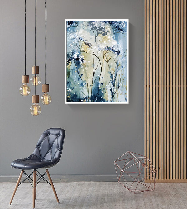 A painting of a white and blue plant
