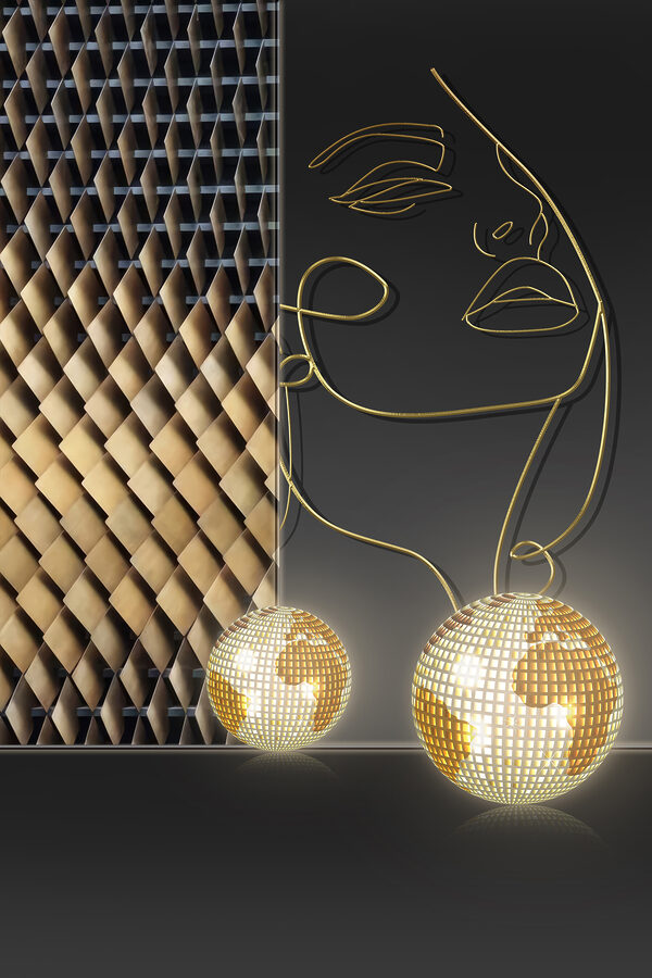 Artistic illusion: face and shimmering lights