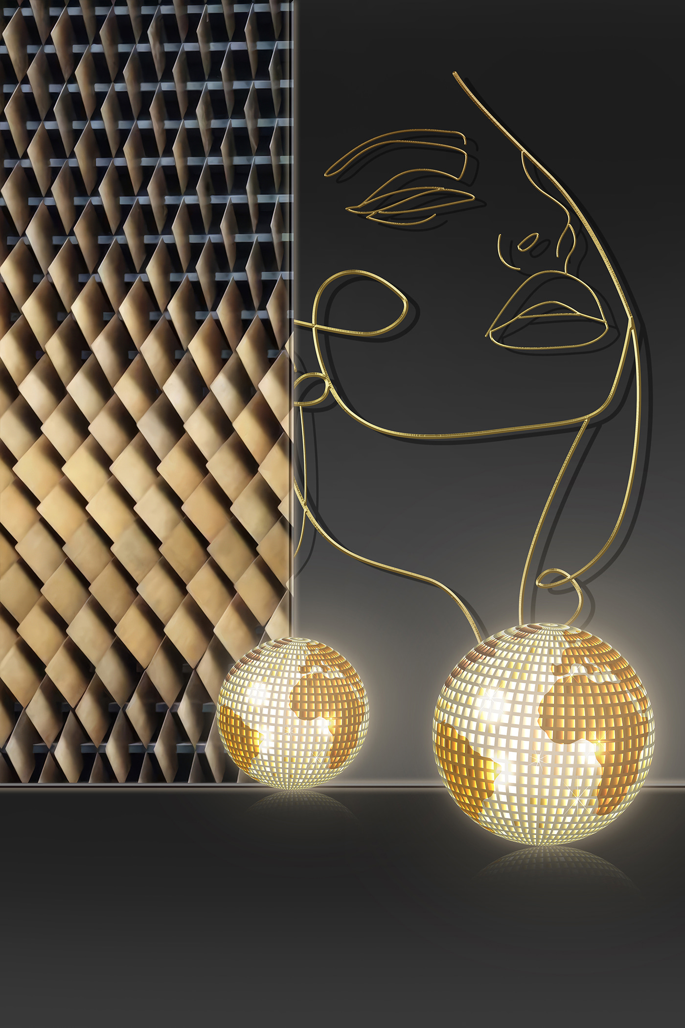 Artistic illusion: face and shimmering lights