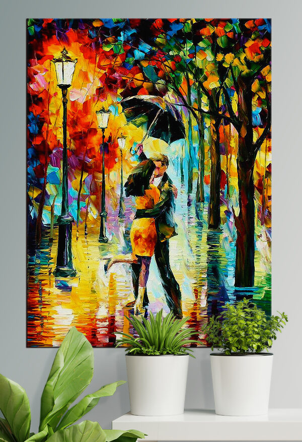 Cuadros Un cuadro en el que se ve a una pareja besándose bajo un paraguas (SKU: s03075) Cuadros Cuadros Un cuadro en el que se ve a una pareja besándose bajo un paraguas (SKU: s03075)