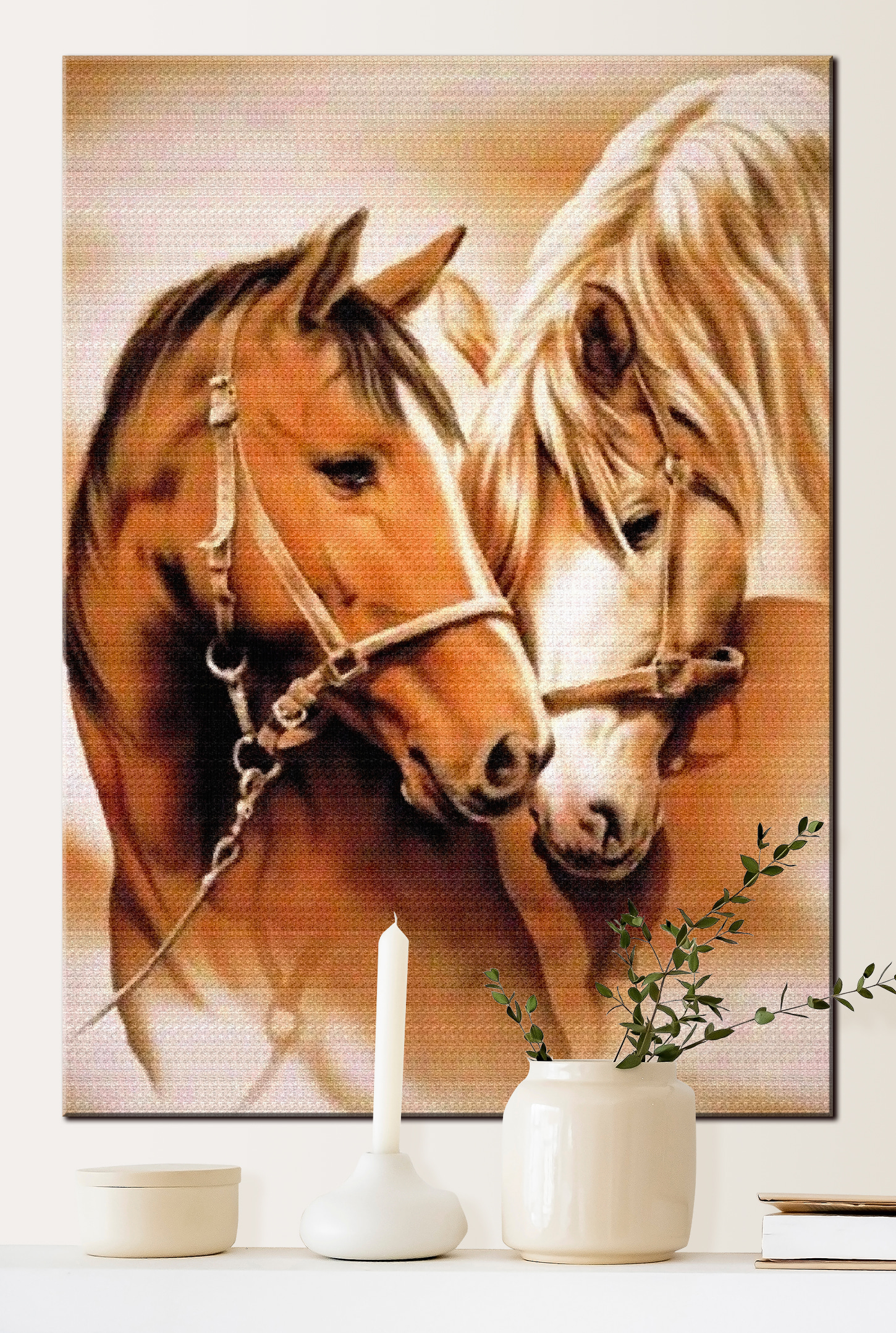 A close up of two horses