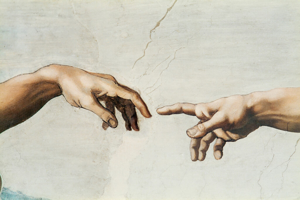 A painting of hands touching each other A painting of hands touching each other