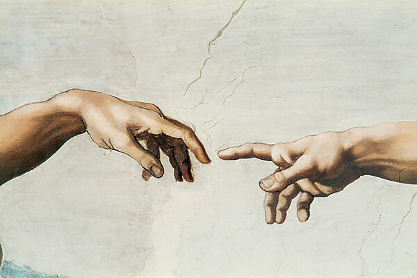 A painting of hands touching each other A painting of hands touching each other