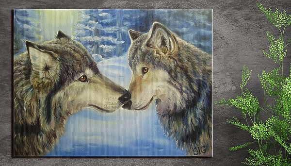 Cuadros Un cuadro en el que se ven dos lobos besándose (SKU: s15354) Cuadros Cuadros Un cuadro en el que se ven dos lobos besándose (SKU: s15354)