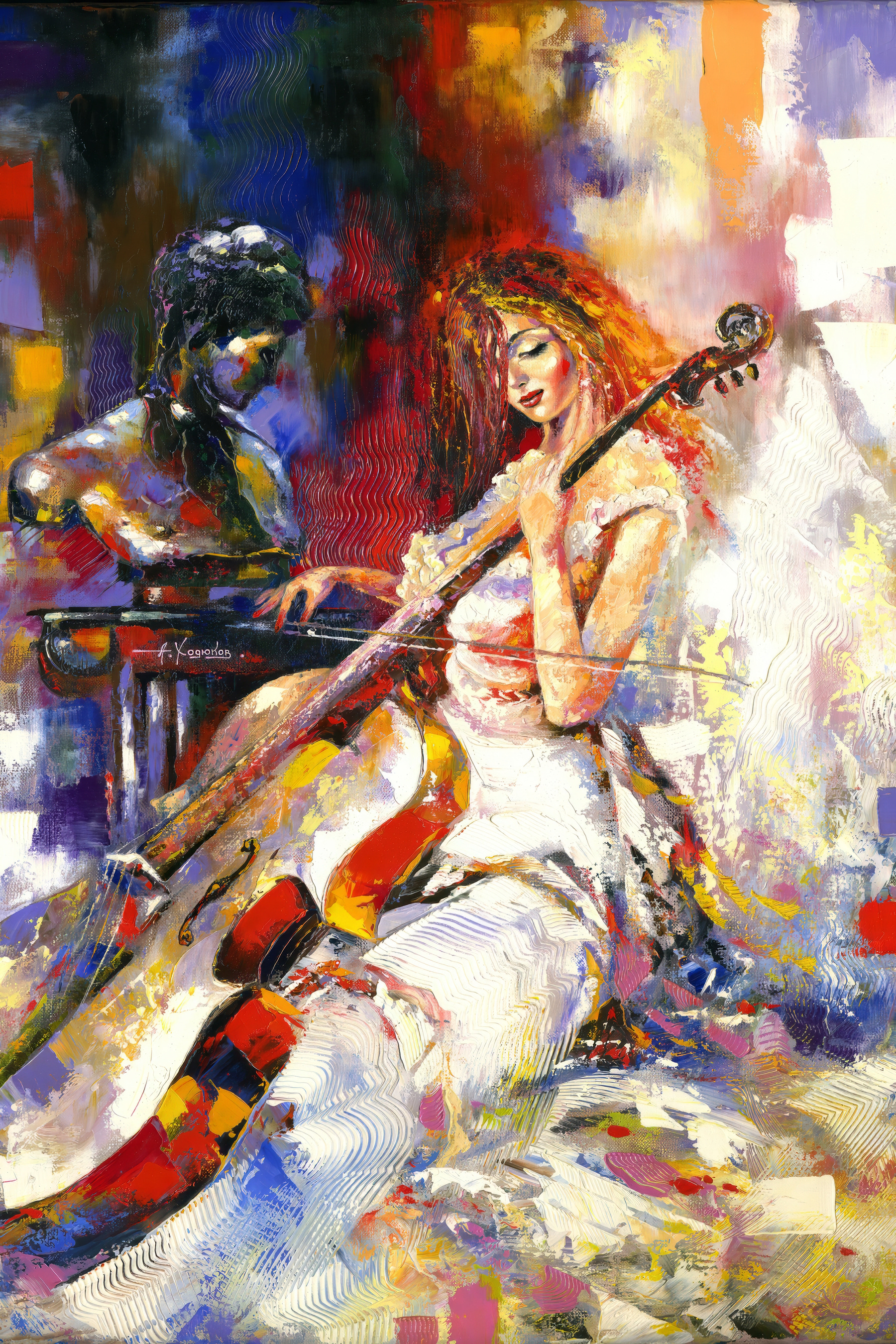 A woman playing a cello