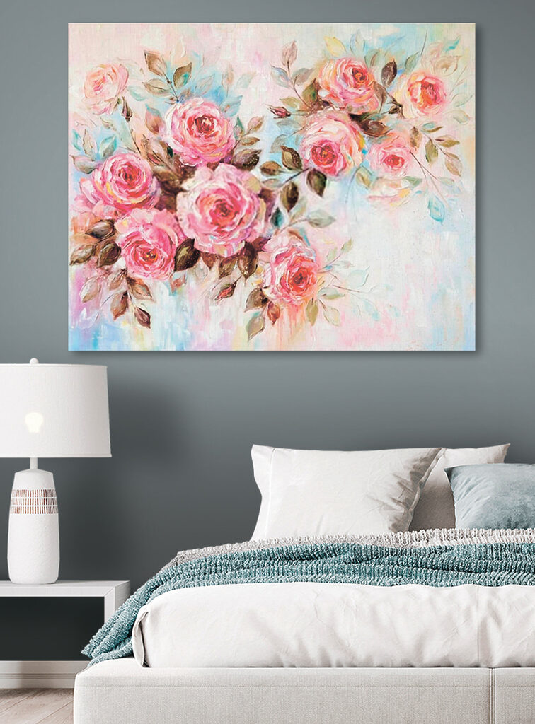 A painting of pink roses