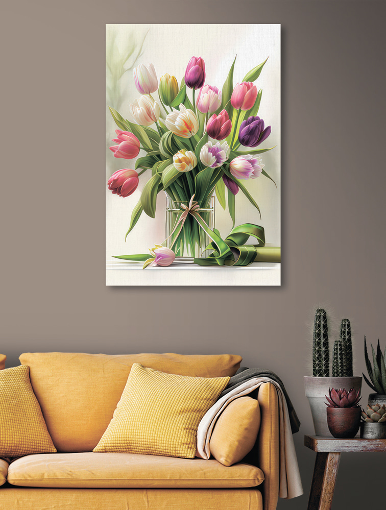 A bouquet of tulips in a glass vase A bouquet of tulips in a glass vase