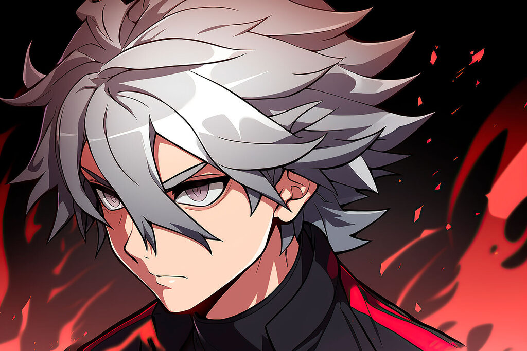 A cartoon of a man with white hair