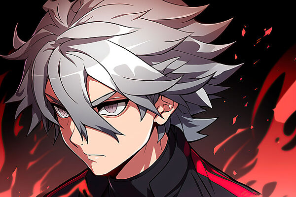 A cartoon of a man with white hair