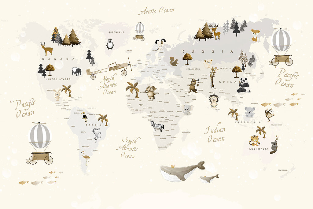 A map of the world with animals A map of the world with animals