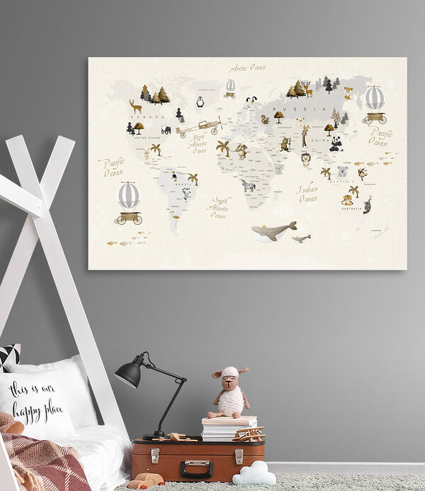 Cuadros Un mapa del mundo con animales (SKU: s31798) Cuadros Cuadros Un mapa del mundo con animales (SKU: s31798)