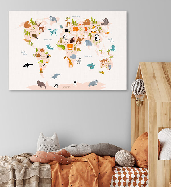 Cuadros Un mapa del mundo con animales (SKU: s31807) Cuadros Cuadros Un mapa del mundo con animales (SKU: s31807)