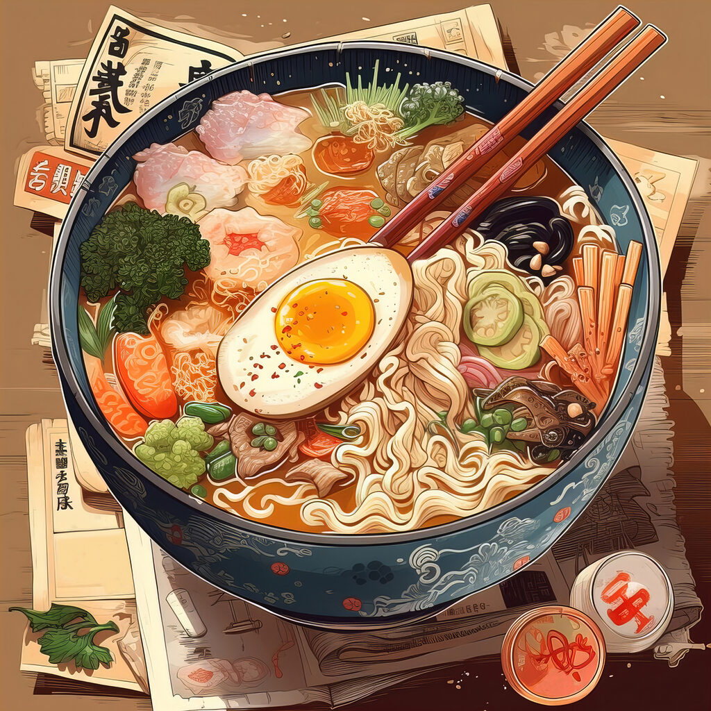 A bowl of ramen with chopsticks and an egg A bowl of ramen with chopsticks and an egg