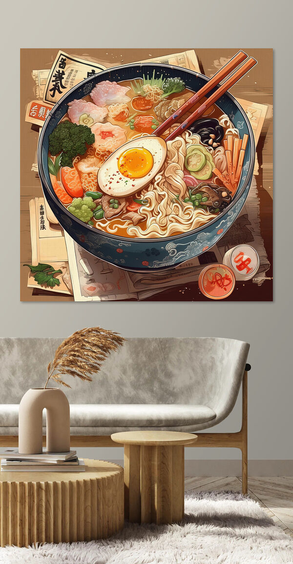 Cuadros Un plato de ramen con palillos y un huevo