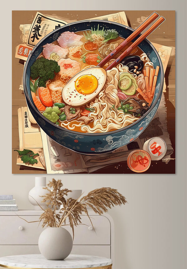 A bowl of ramen with chopsticks and an egg A bowl of ramen with chopsticks and an egg