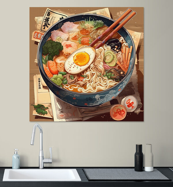 A bowl of ramen with chopsticks and an egg A bowl of ramen with chopsticks and an egg