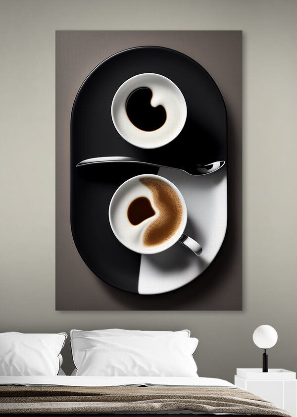Cuadros Una taza de café con una cucharilla y una cuchara