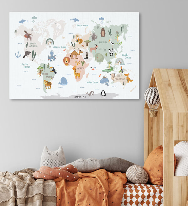 A map of the world with animals