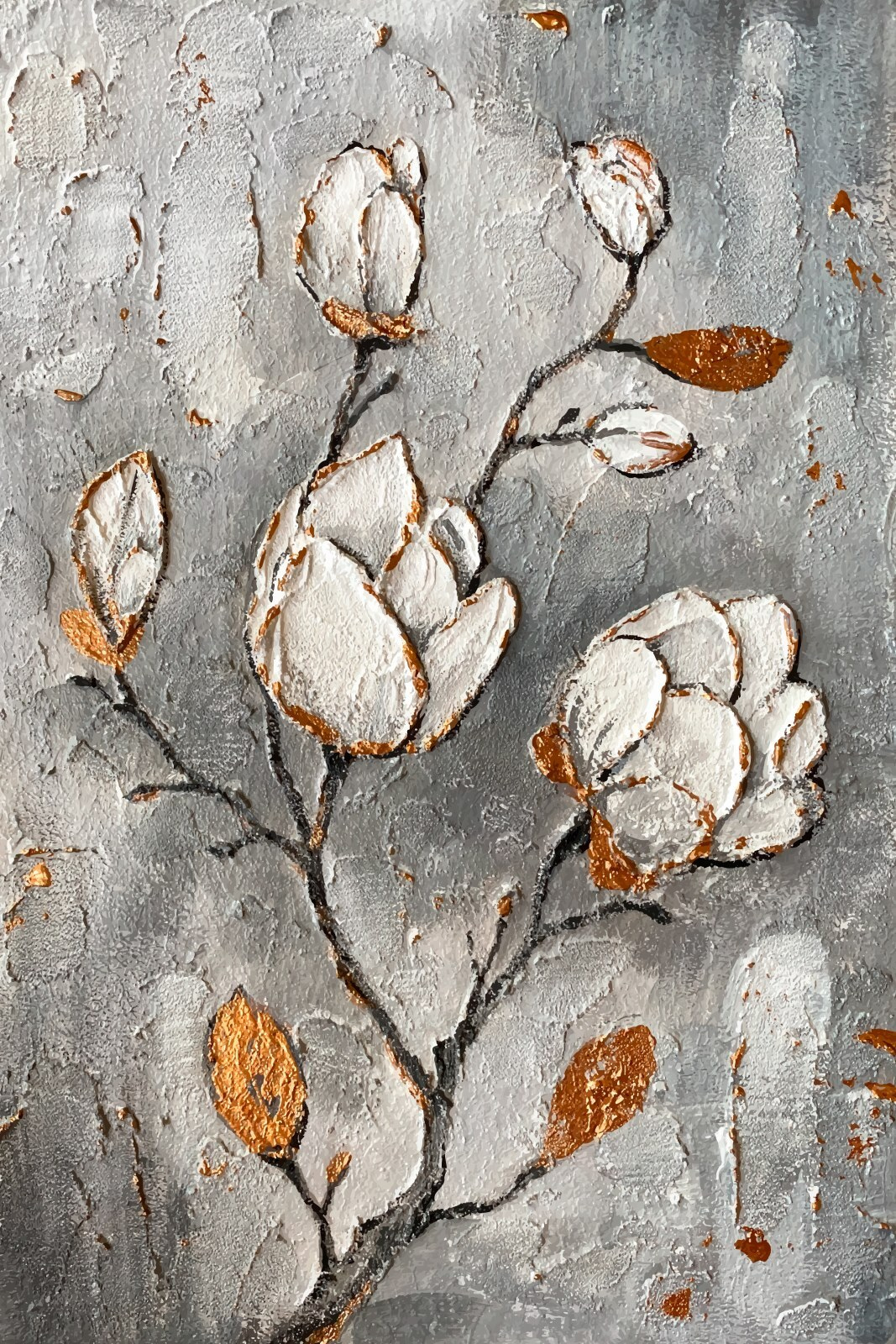 A painting of flowers on a wall