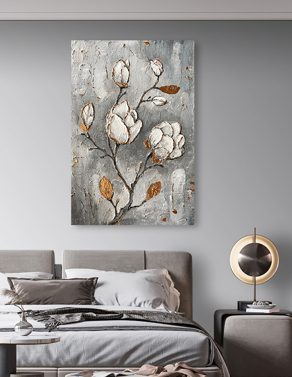A painting of flowers on a wall