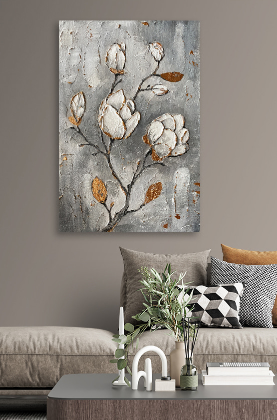 A painting of flowers on a wall