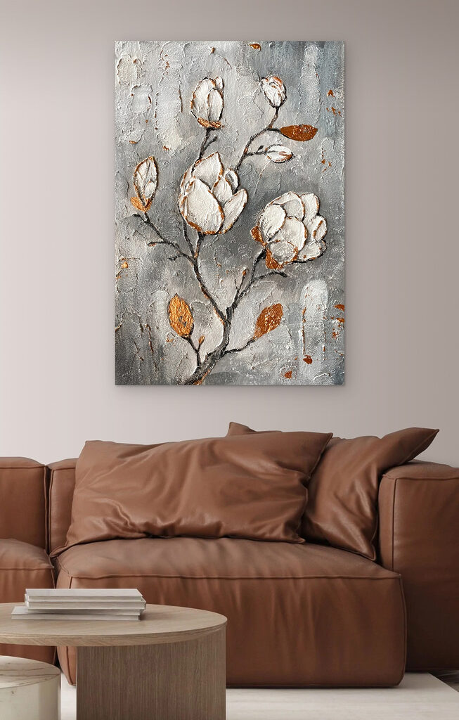 A painting of flowers on a wall