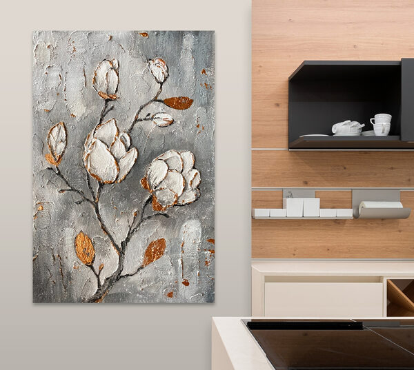A painting of flowers on a wall