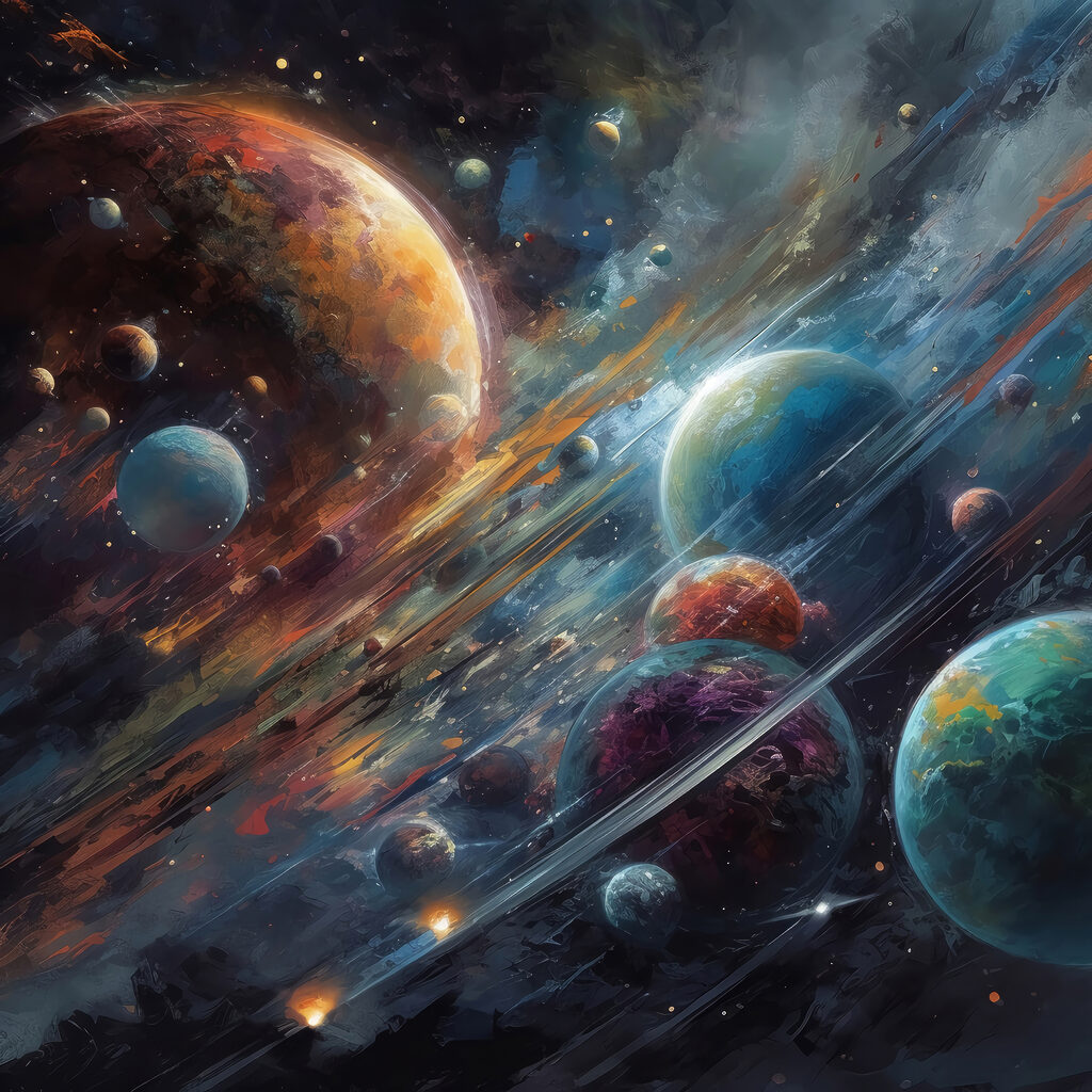 Planets in space with planets and stars