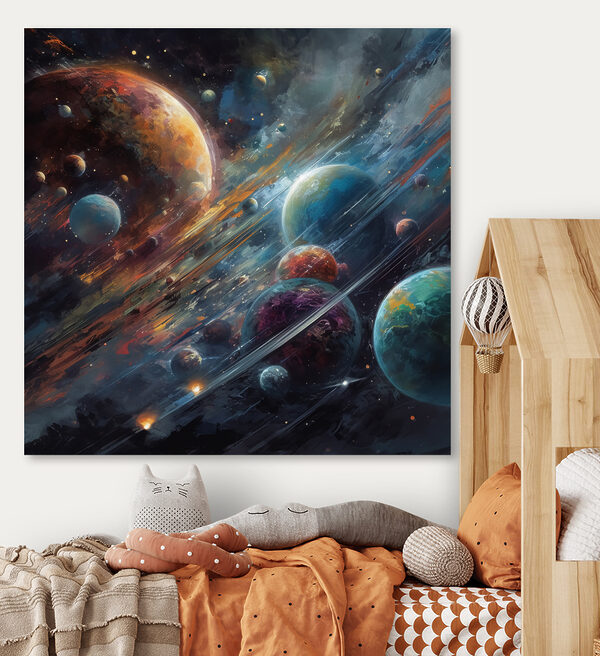 Planets in space with planets and stars