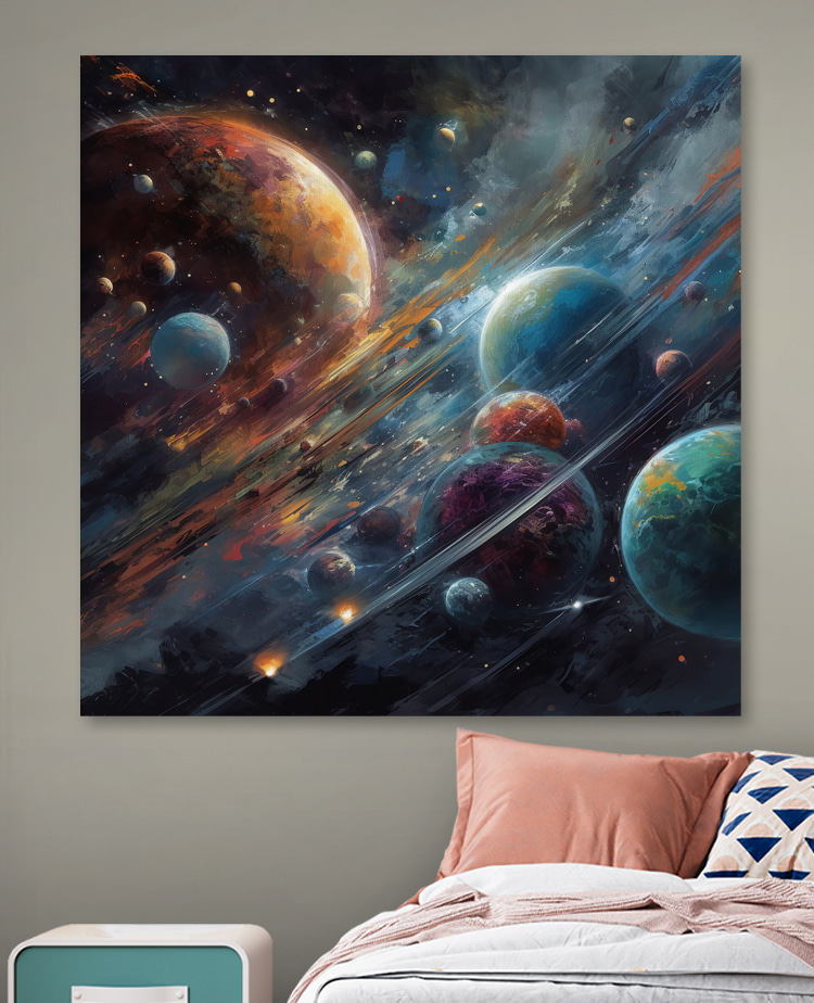 Planets in space with planets and stars